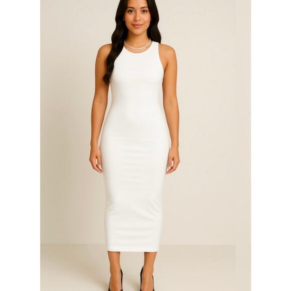 525 women’s NWT’s bodycon white midi dress. Size large - Picture 3 of 6